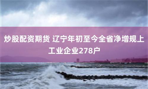 炒股配资期货 辽宁年初至今全省净增规上工业企业278户